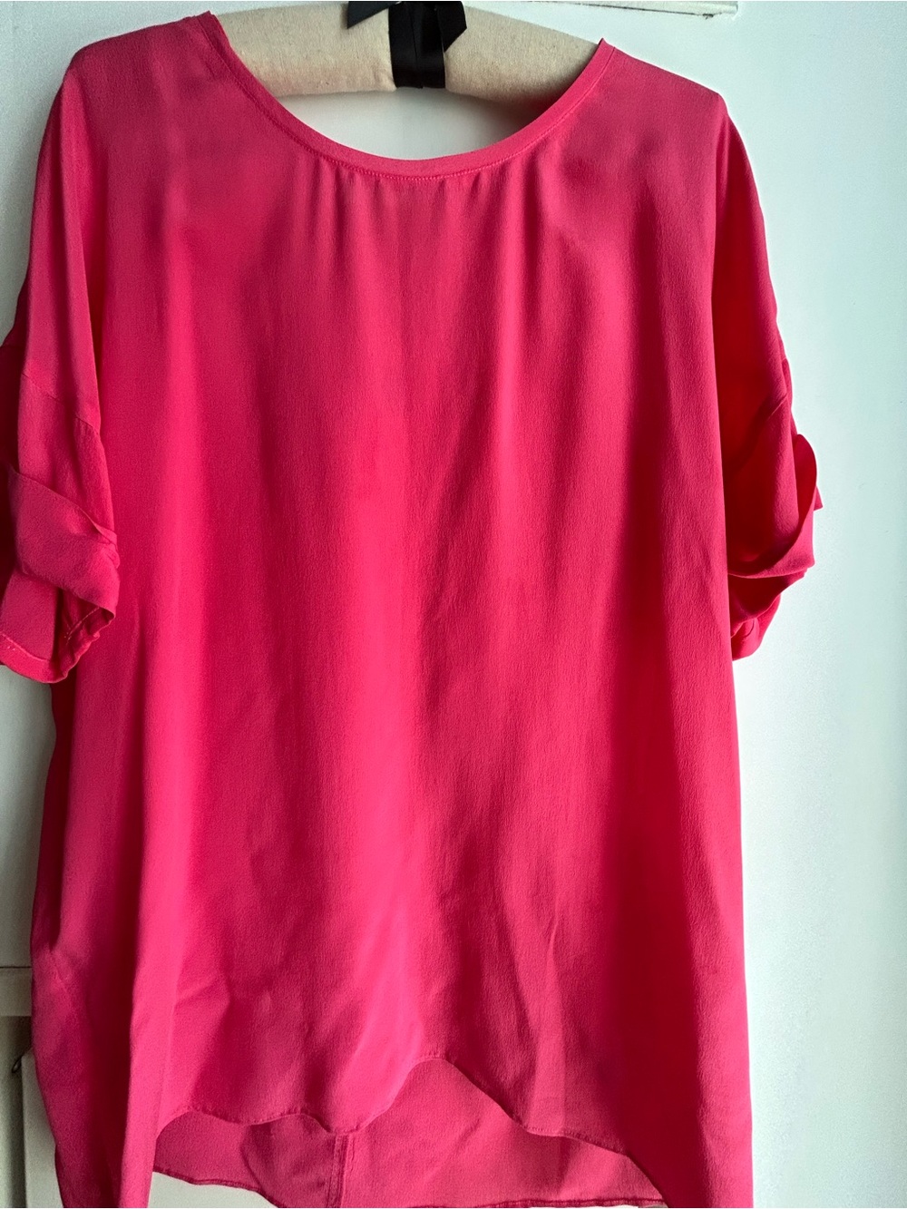 Pink Lightweight Silk, Short-Sleeve, Relaxed Silhouette Blouse, size M